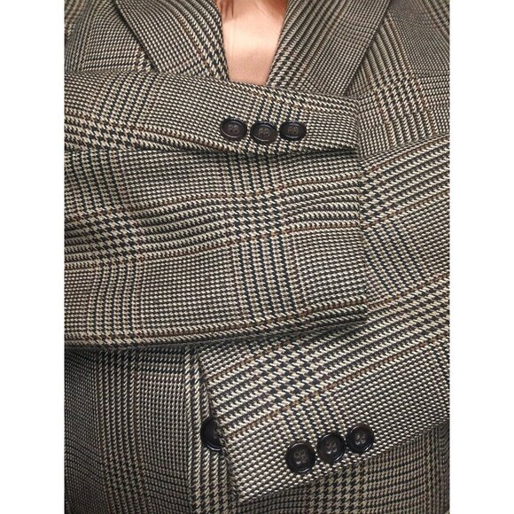 J. RIGGINGS Blazer Jacket Mens 44R Brown tan Wool-blend Houndstooth Sports Coat - Picture 7 of 16